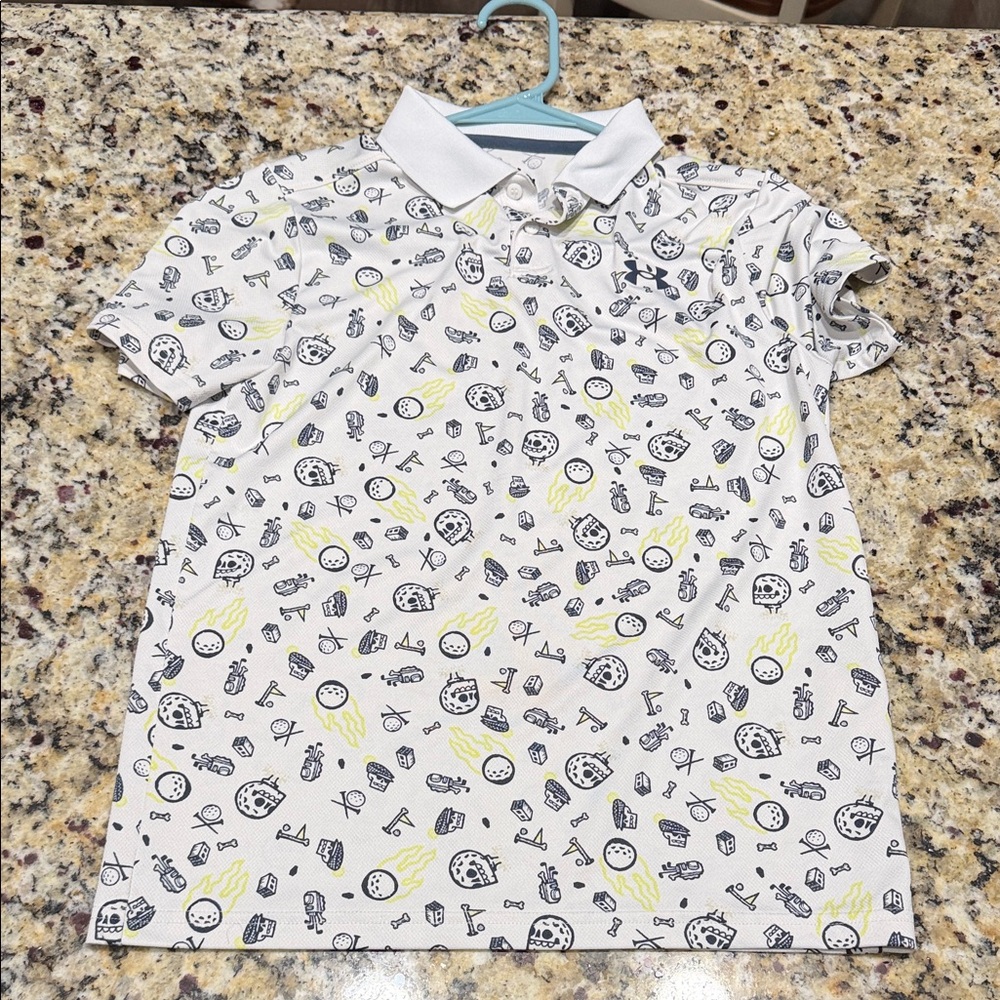 Under Armour White Polo with Black & Yellow Sport Icons